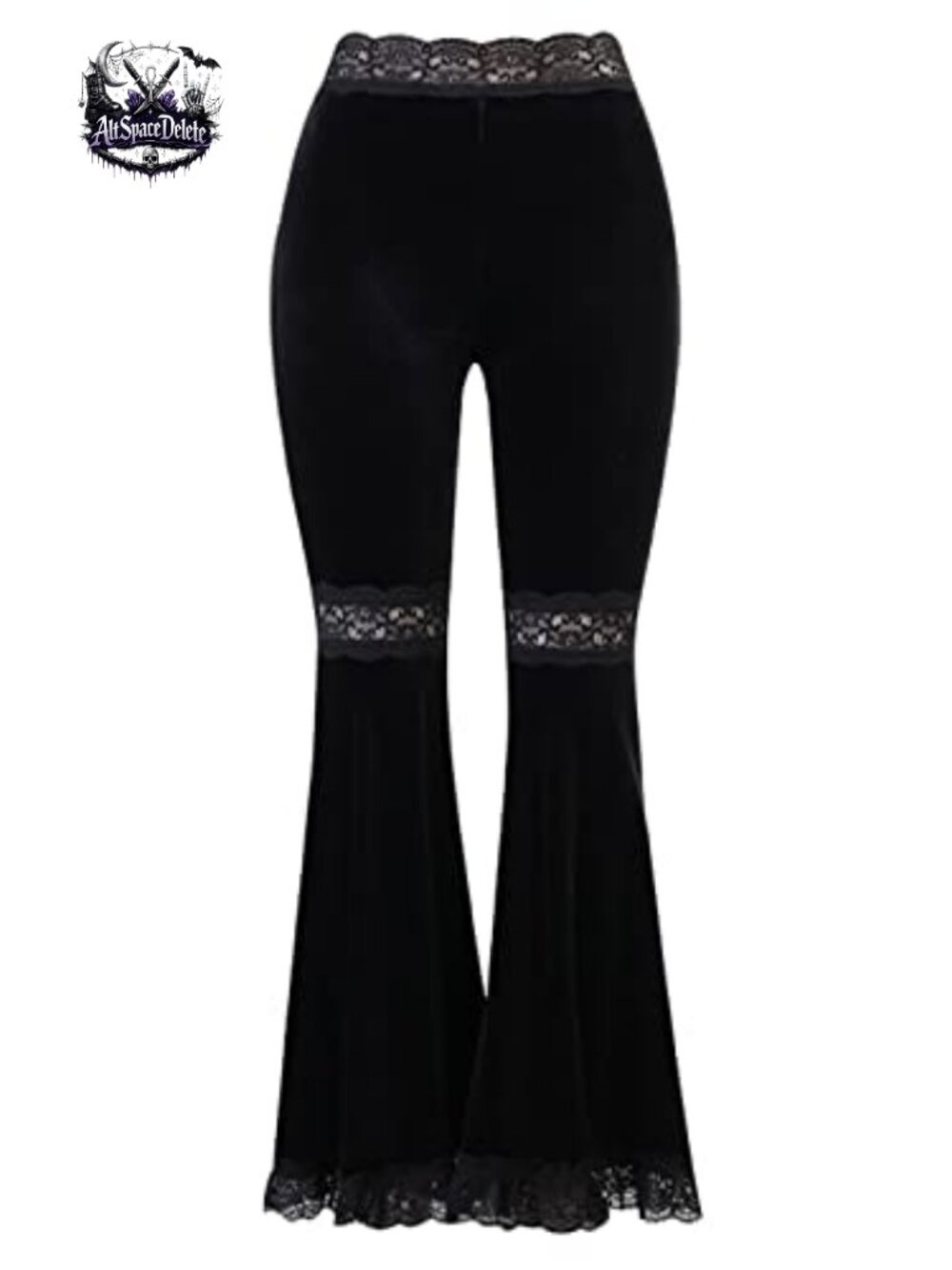 Velvet Wide Leg Gothic Pants High Waist Lace Flared Trousers